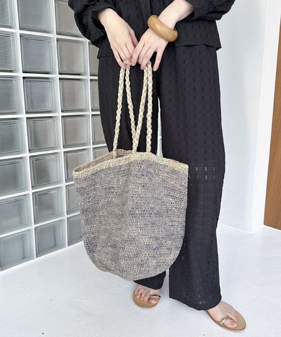 made in mada 【24SS】MOUMOUNEバイカラー ラフィアバッグ