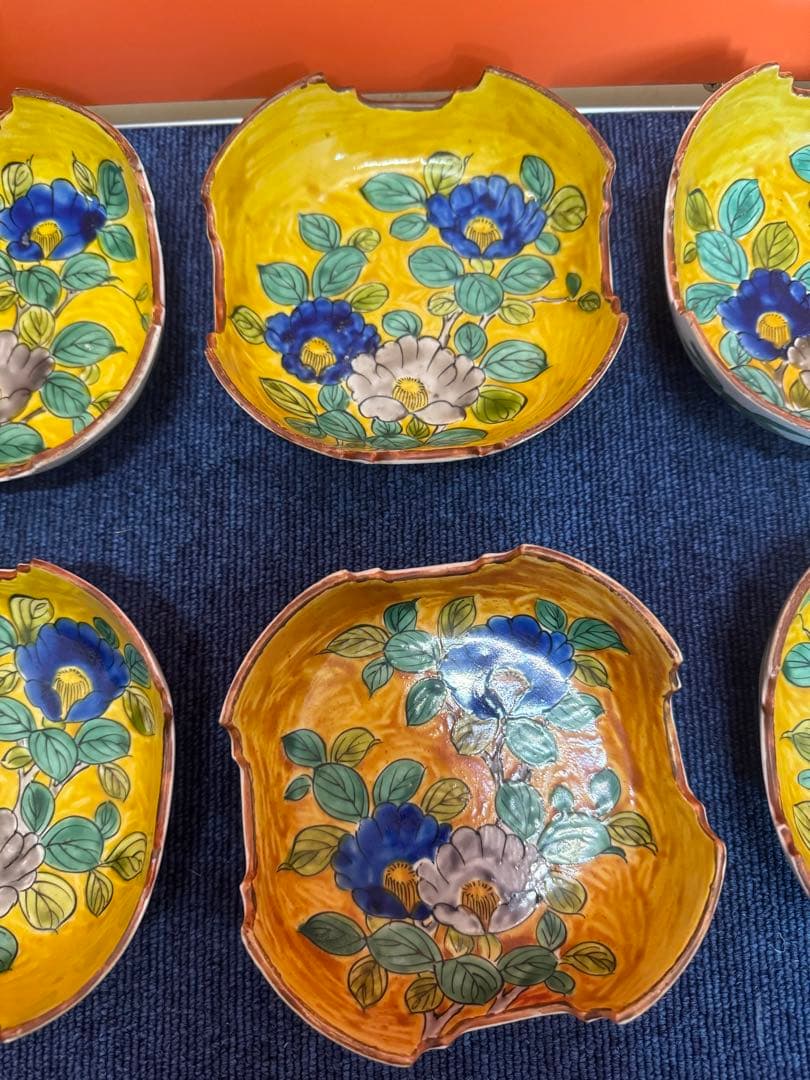 1580 九谷焼　古九谷　椿の図　皿6客　時代物