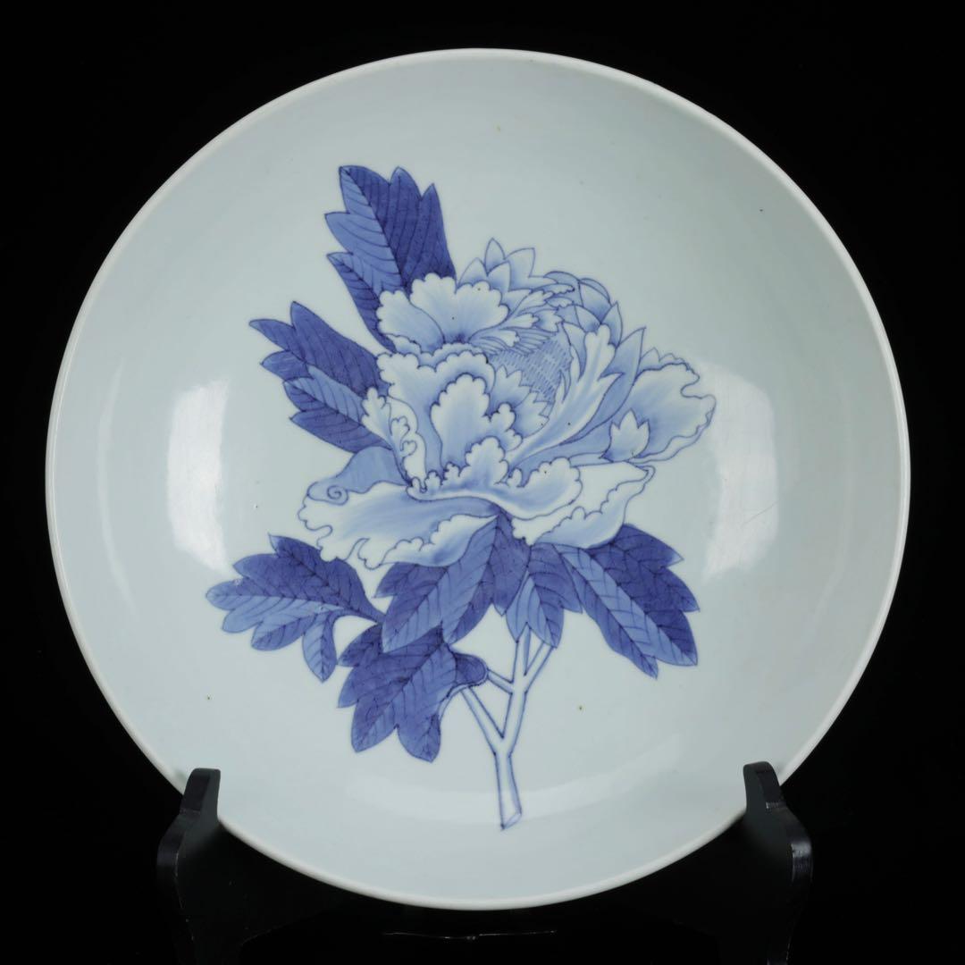 鍋島染付 牡丹文 大皿 藍鍋島 後期鍋島 櫛高台 古伊万里 絵皿 古美術 骨董品