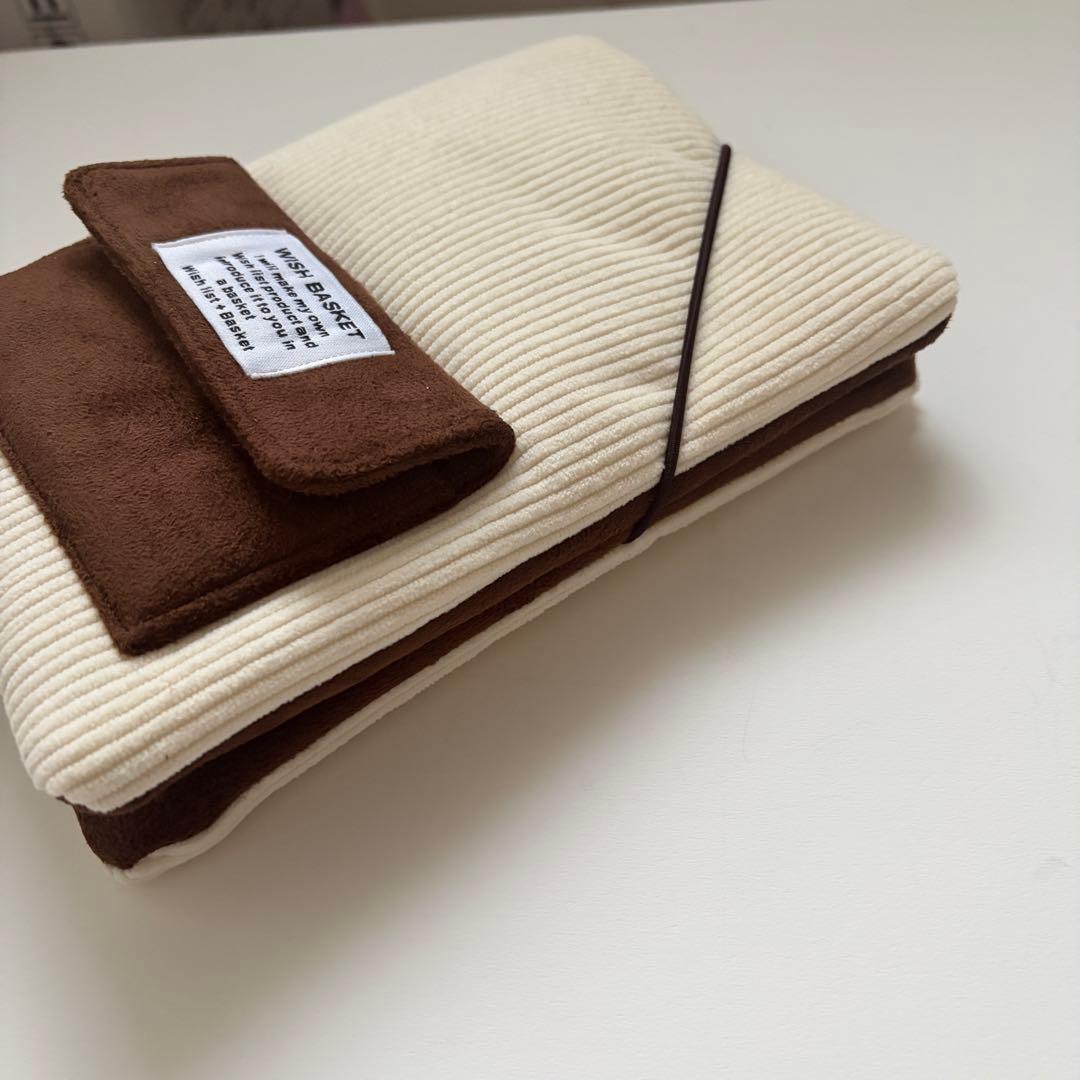 【1点のみ】バインダーカバー　アイボリー　コーデュロイ　ブラウンポケット付　A6