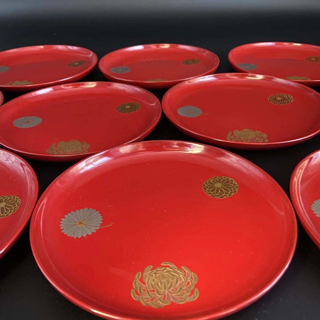 京都 平安象彦 菊 銘々盆 菓子皿 漆器 10客 共箱 菓子器 茶道具 雛祭り