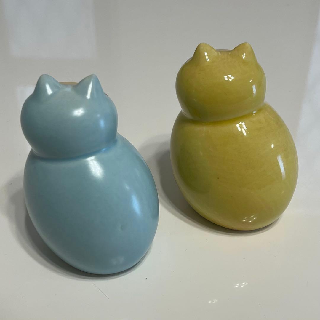 リサラーソン　ミア　キャットミニ　イエロー　ライトブルー　置物　猫