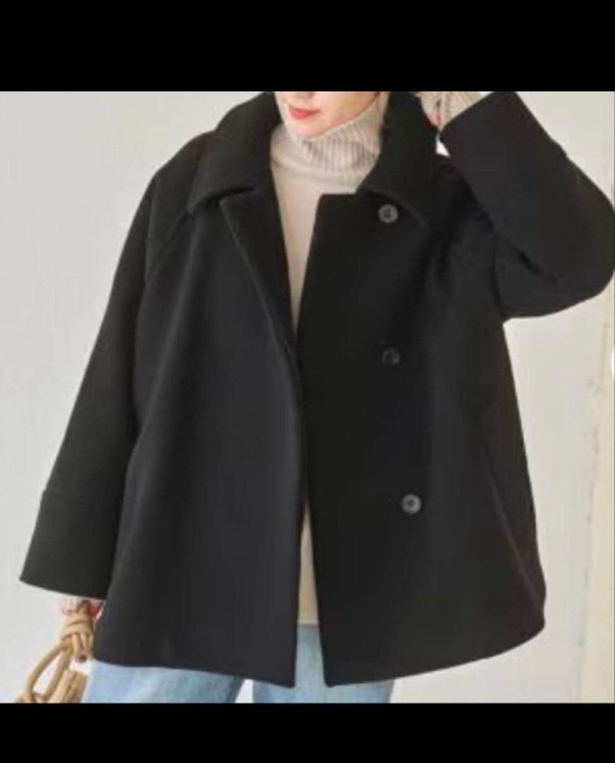 【Spick & Span】W/Nyモッサステンカラーショートコート　ブラック