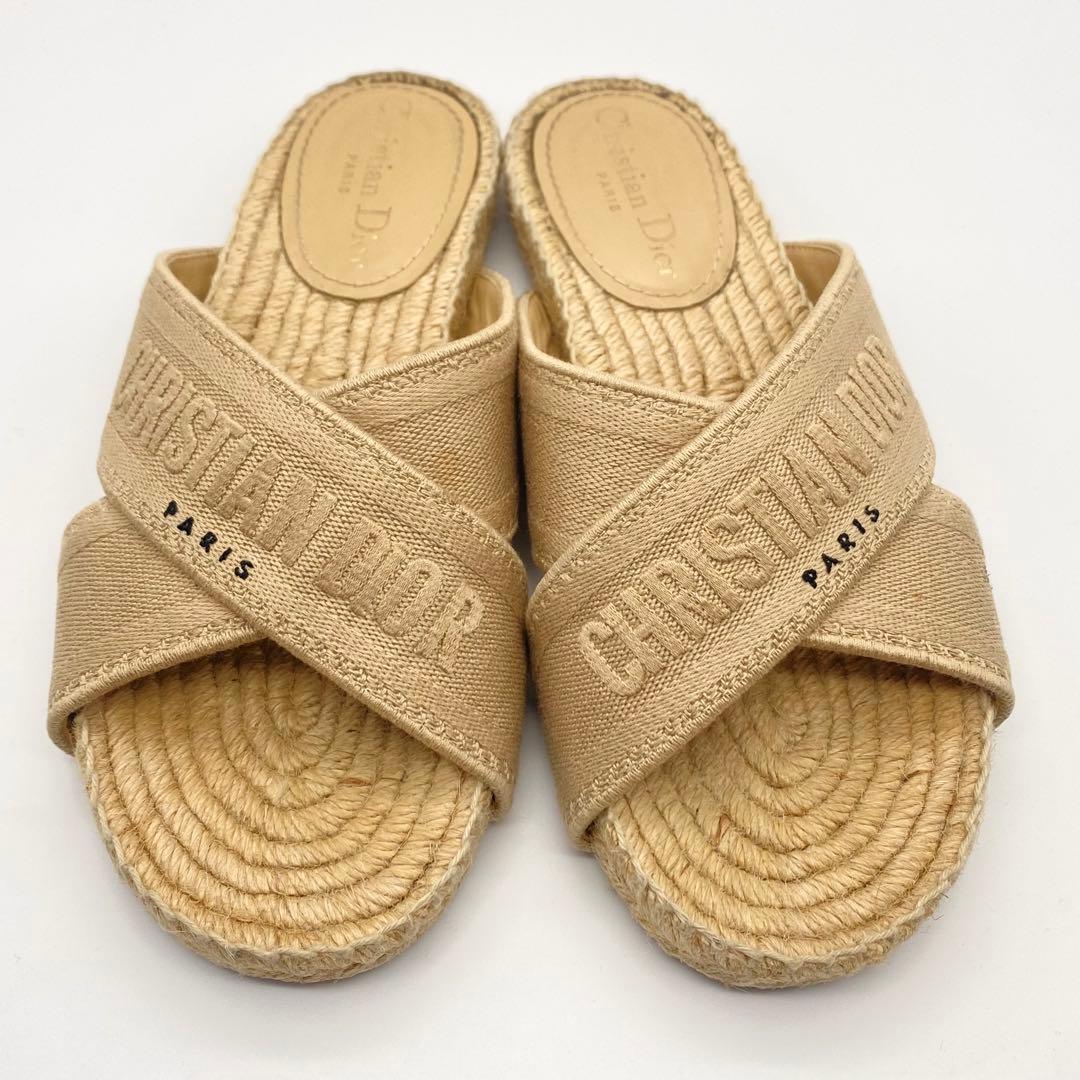 【良品】クリスチャンディオール・サンダル・エスパドリーユ・ロゴ・ベージュ