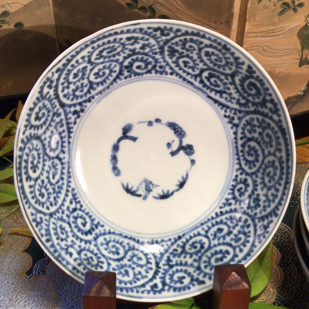 A344 古伊万里　染付　蛸唐草紋様　膾皿　　4客