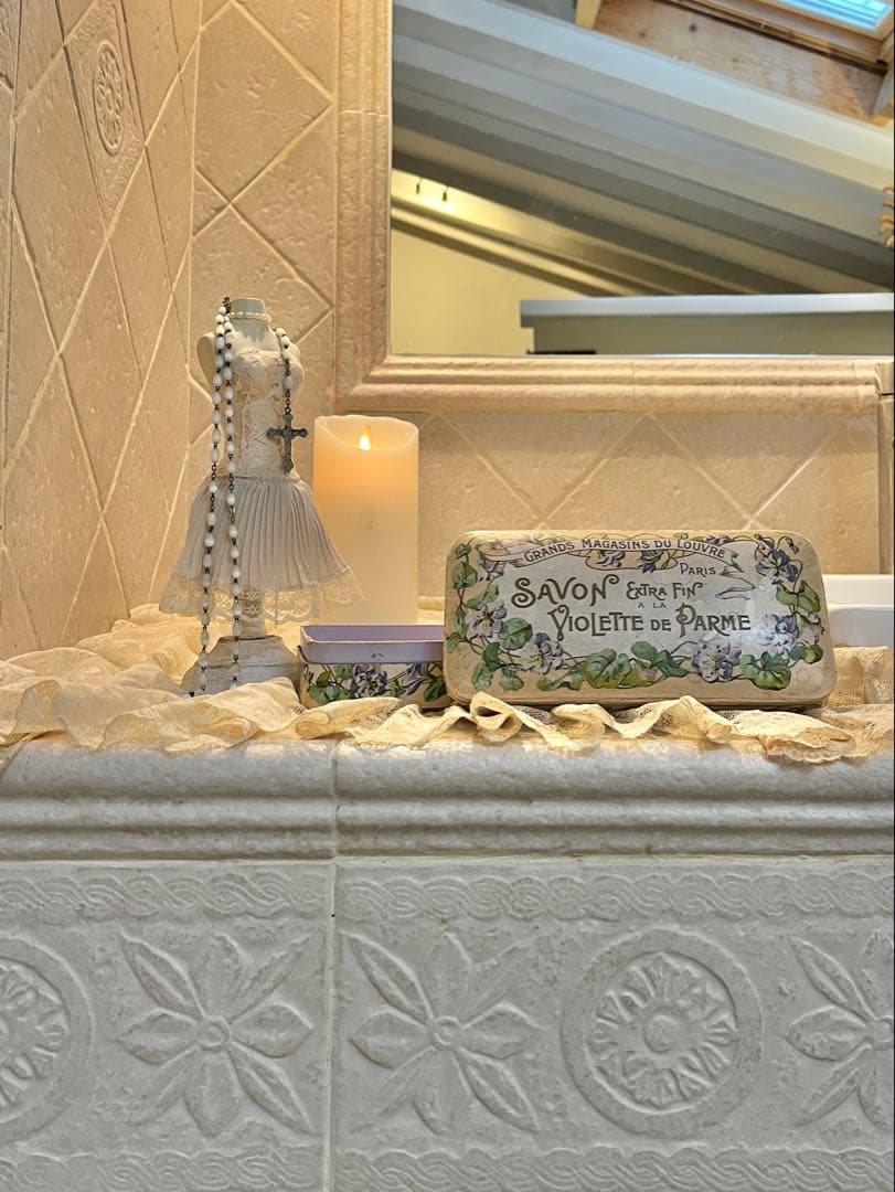 ◆フランスアンティーク｜レア1900年代パリ石鹸箱アールヌーボー紙箱すみれ紫花