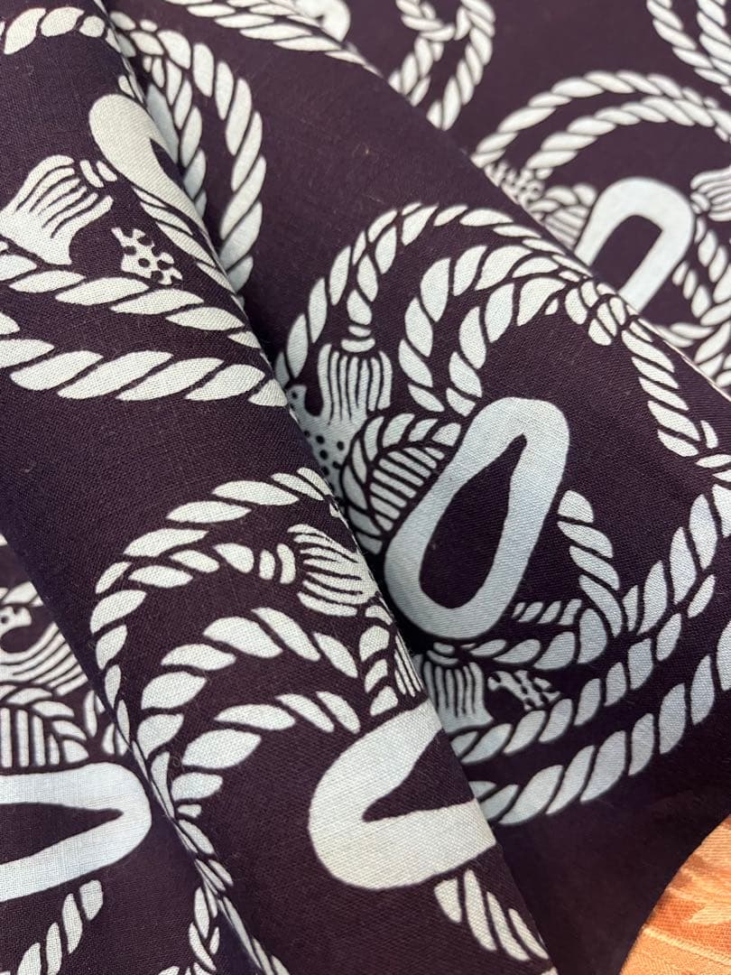 紺　白　綱　刀の鍔　本染　浴衣　反物