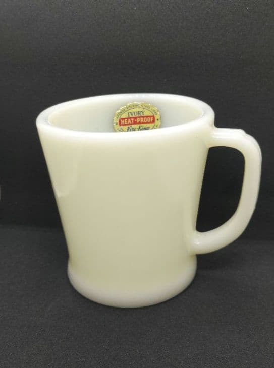 【シール付】FireKing　Dハンドルシェービング　フラットボトム　アイボリー