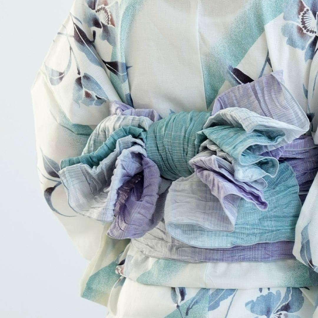 utatane 高級変わり織 浴衣3点セット 淡いミントの霧ぼかし花