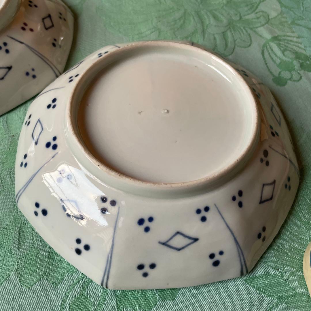 古伊万里　染付　霊獣　格子模様　中皿　2客