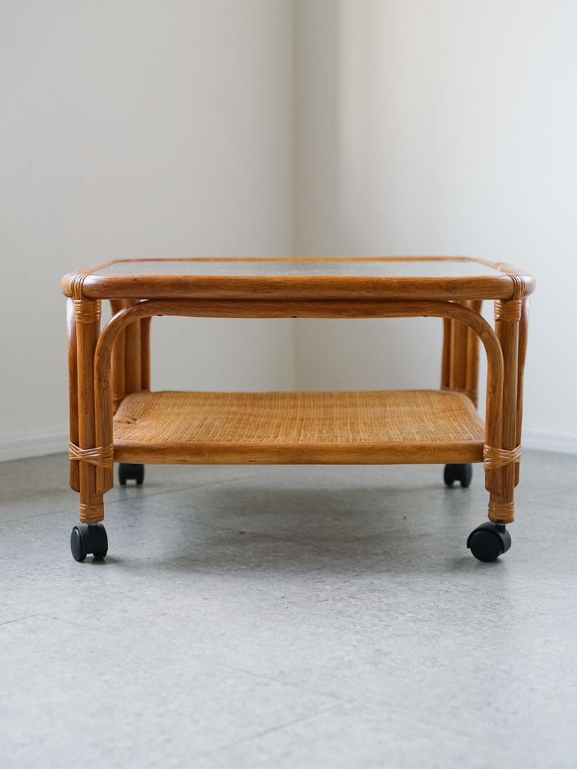 ジャパニーズモダン ガラステーブル 藤家具 /ラタン ヴィンテージ 昭和レトロ