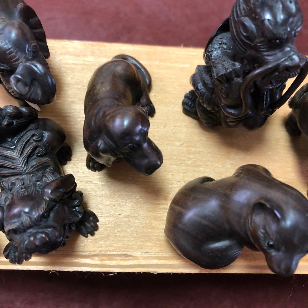 送料無料☆アンティーク雑貨　アニマル根付　7体セット
