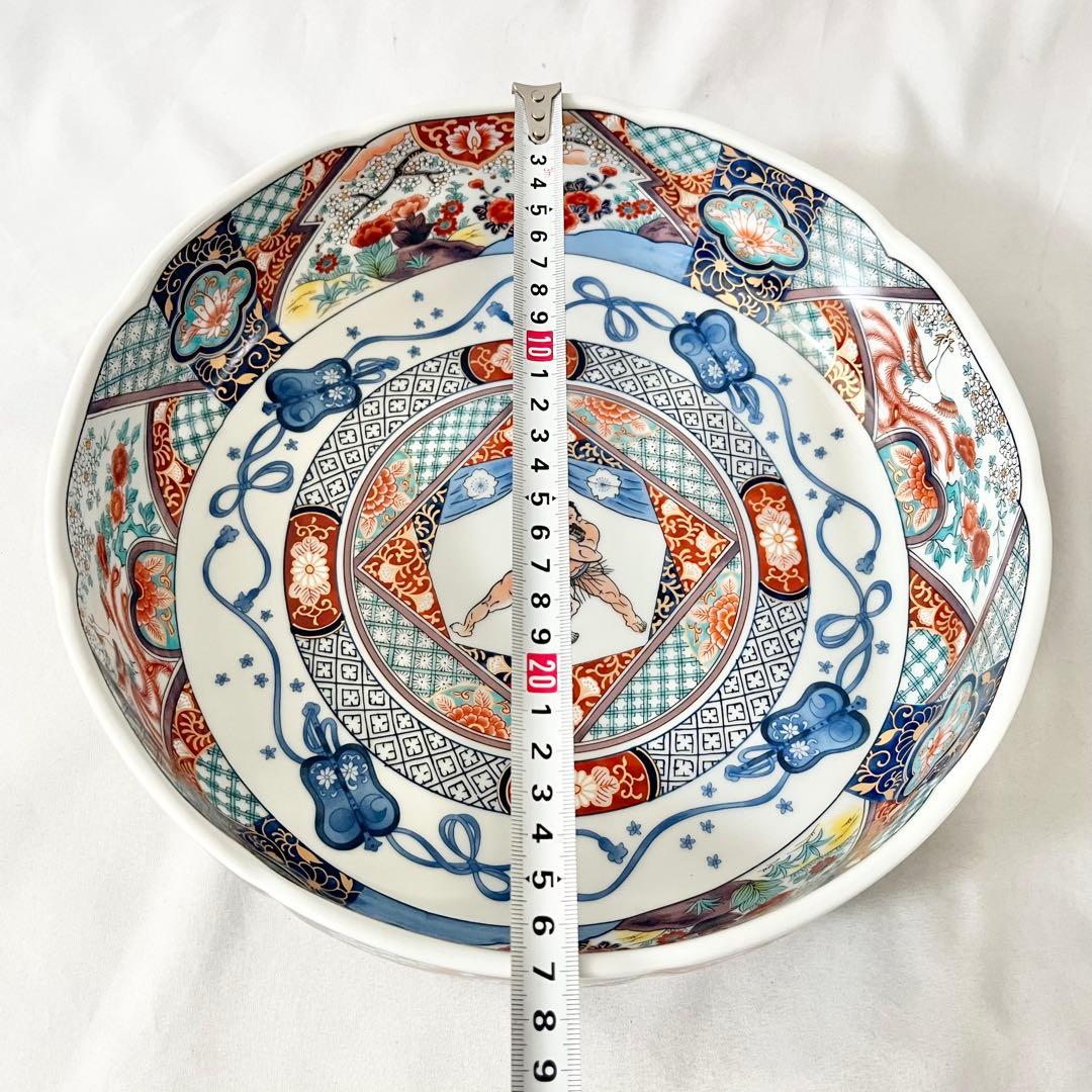 【新品・未使用】相撲力士デザインの和風皿　古伊万里 色絵 大皿　伊万里大鉢大相撲