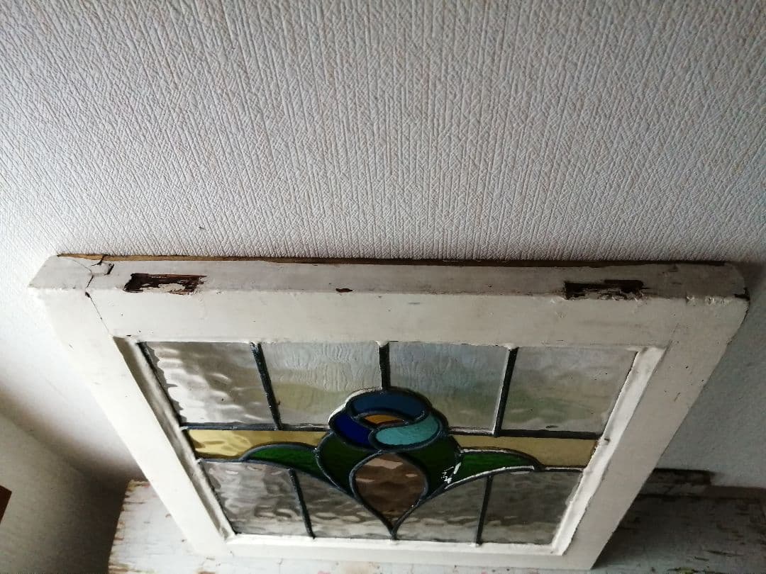 アンティーク　ステンドグラス　窓枠