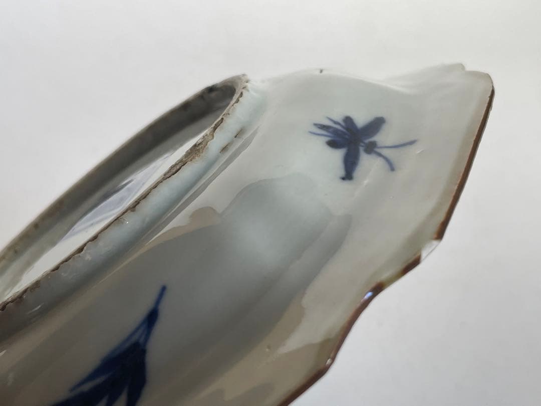 中国骨董　アンティーク　祥瑞　花文　輪花皿　六角隅入　五寸皿　小皿　角福　古染付