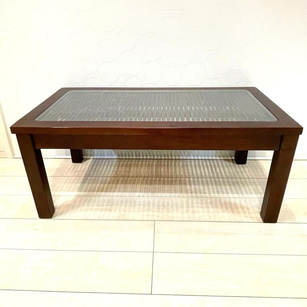 座卓 ガラストップ ローテーブル 竹編み 和モダン バンブー 古民家風 レトロ