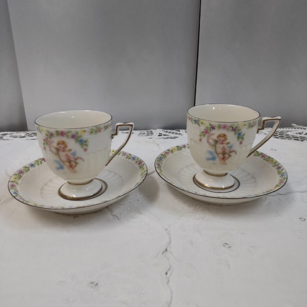 カップ&ソーサー　2客セット　エンゼル　天使　マイセン風　パステル