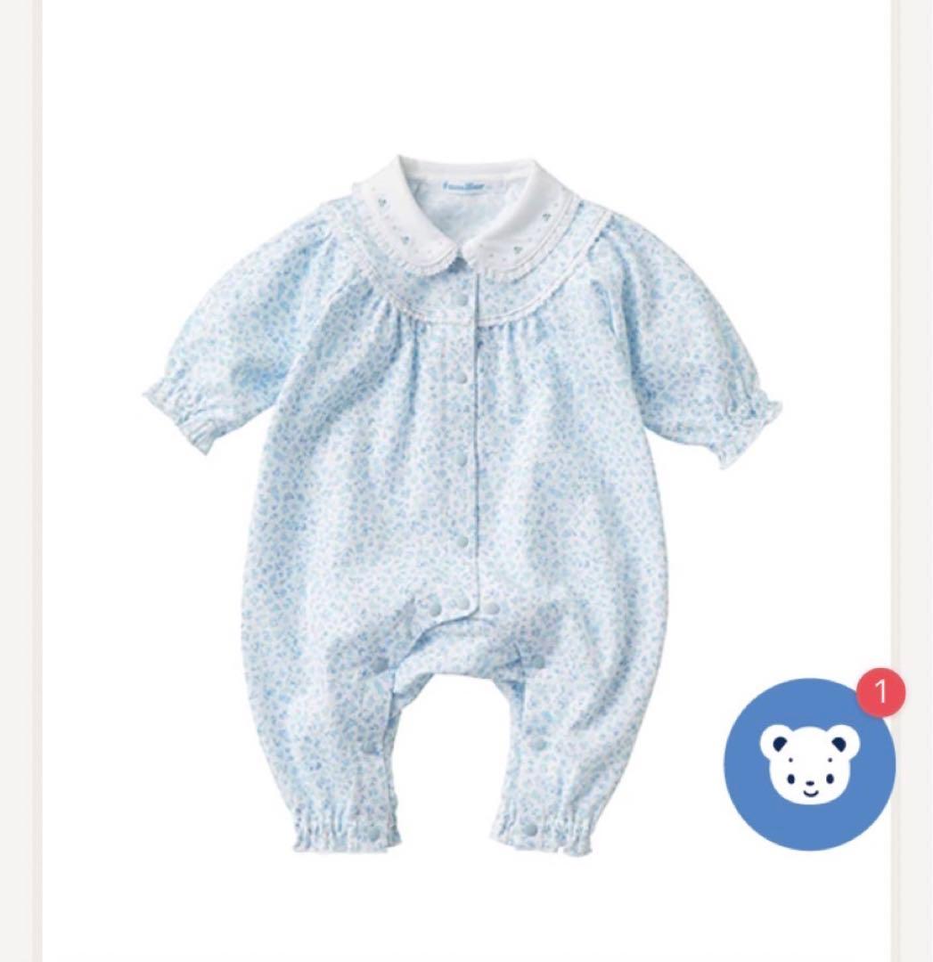 familiar ロンパース カバーオール 60 小花柄 水色 丸襟 新品未使用