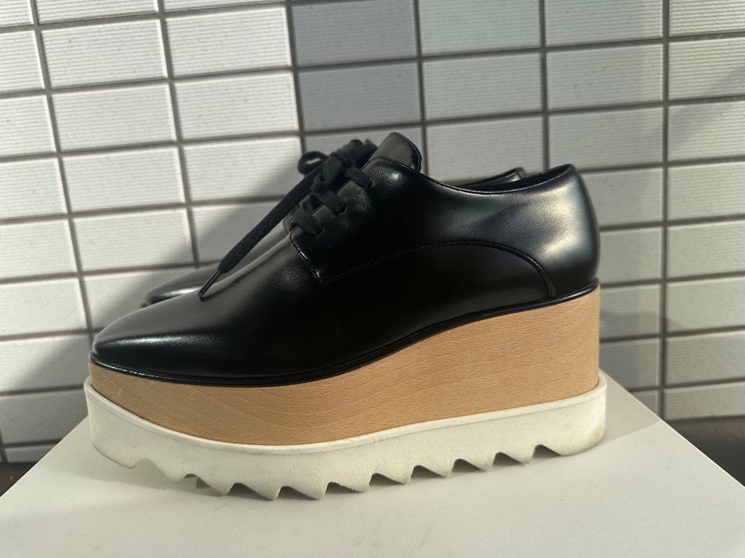 ステラマッカートニー エリス 35.5 黒 レザー 厚底 レースアップシューズ