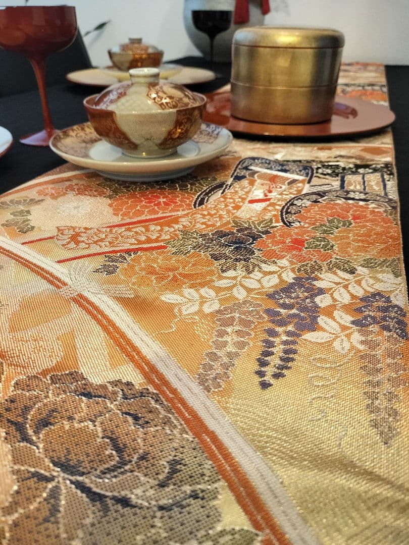 A922★逸品‼️ 全通帯‼️ひな祭り‼️袋帯正絹テーブルランナー2m17cm