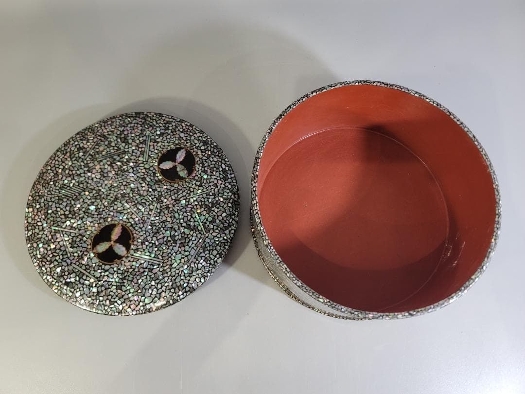 古美術 螺鈿 蓋物 茶櫃 DT348