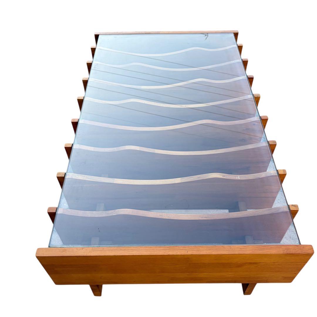 【超希少】オーク無垢材 ガラス センターテーブル ポストモダン