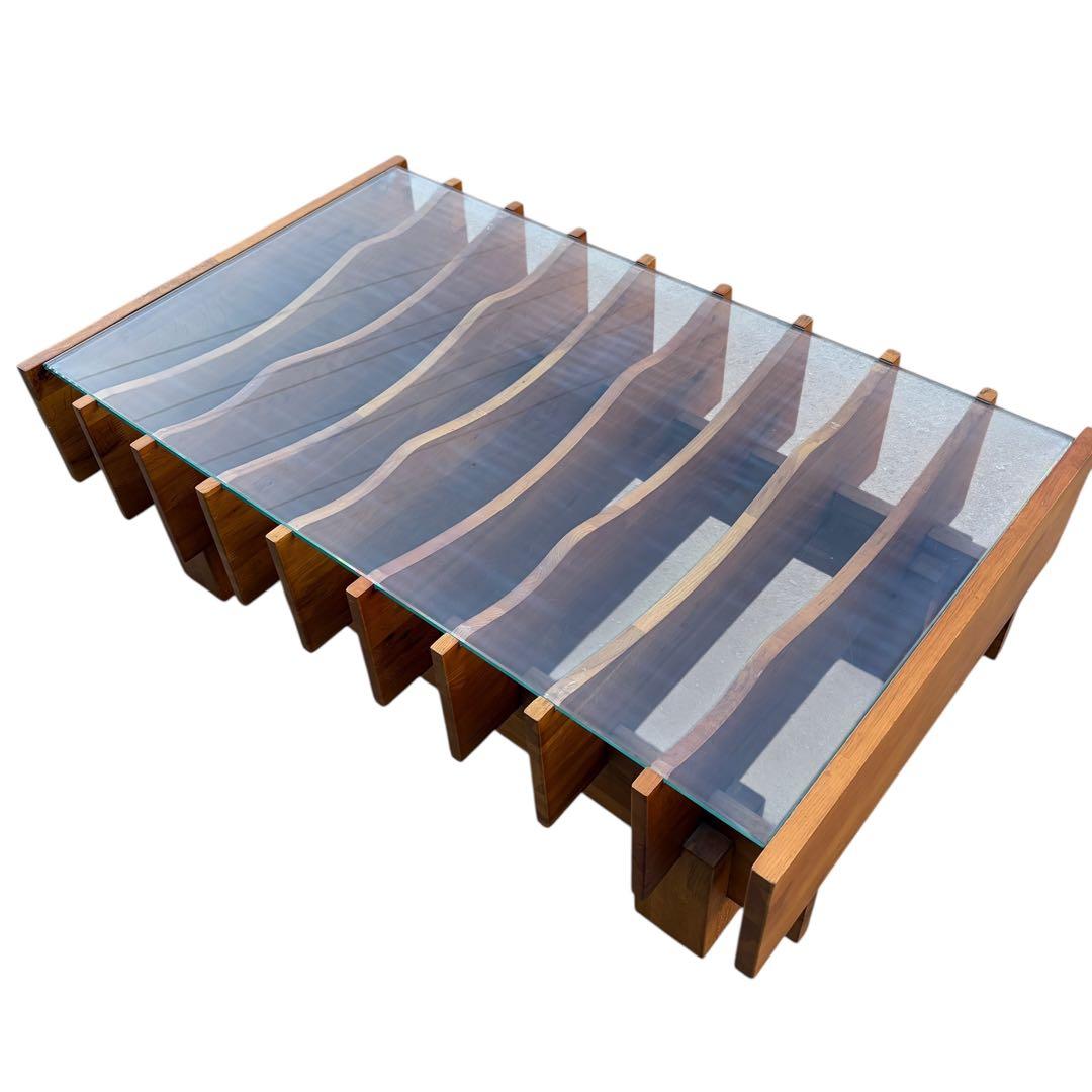 【超希少】オーク無垢材 ガラス センターテーブル ポストモダン