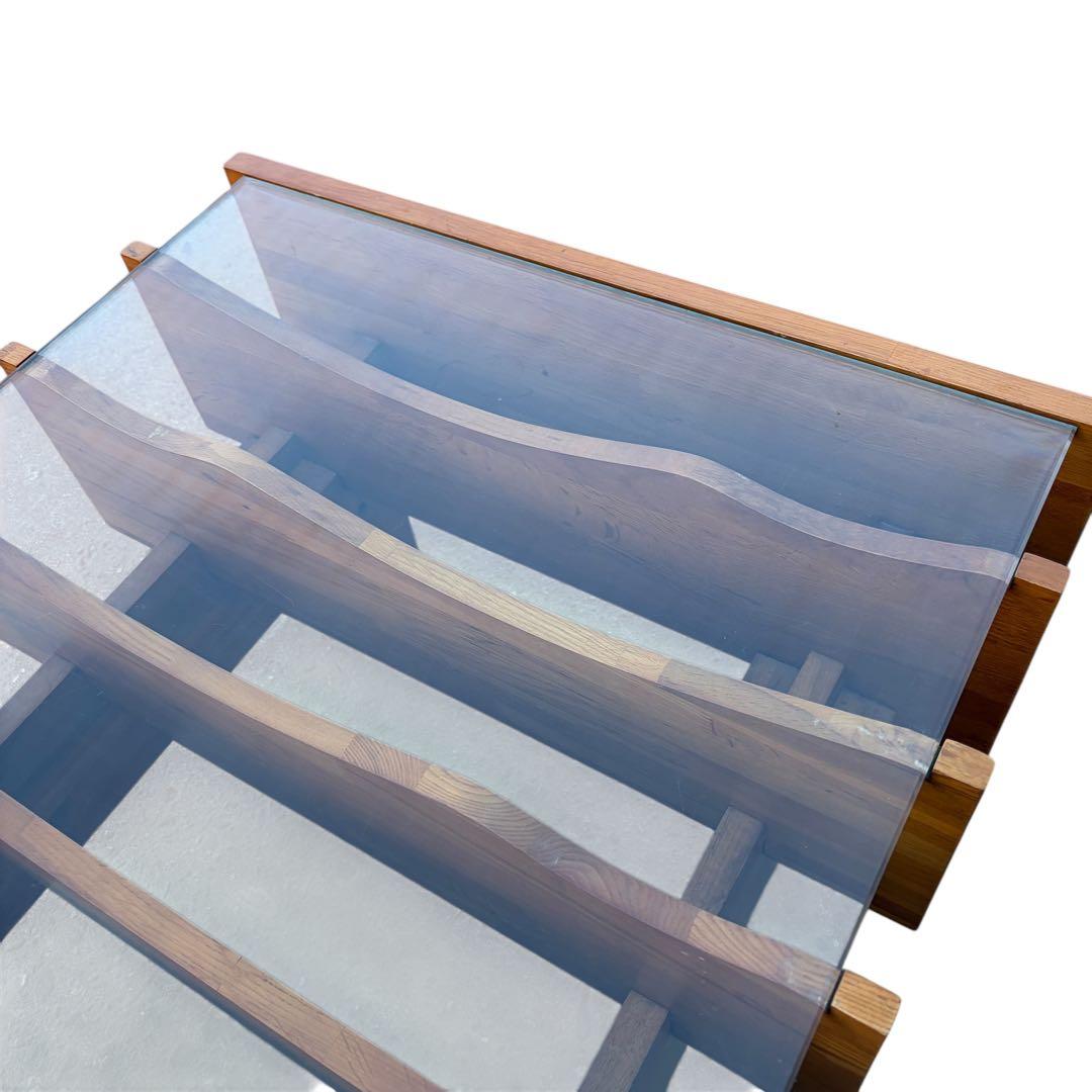 【超希少】オーク無垢材 ガラス センターテーブル ポストモダン