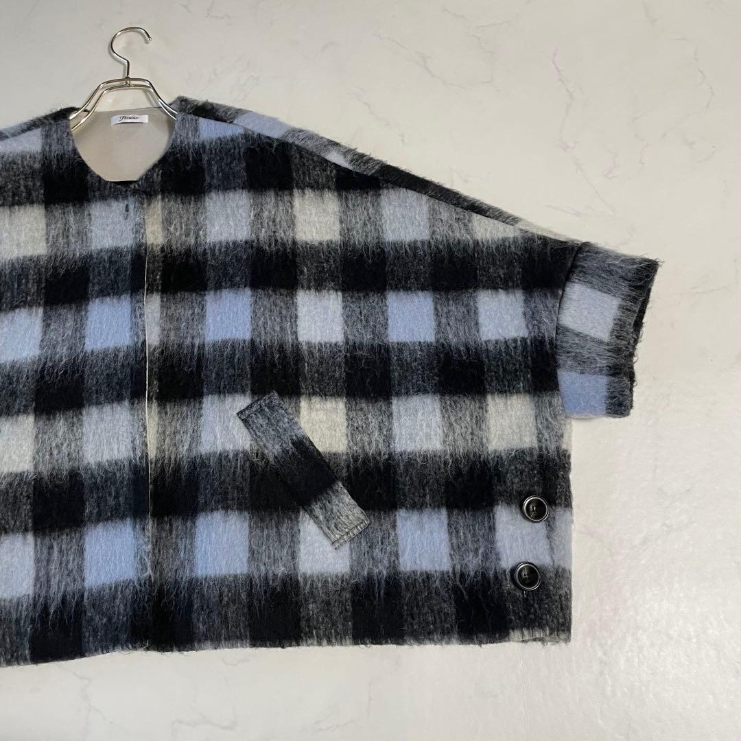 jines ジネス　チェック柄ポンチョコート