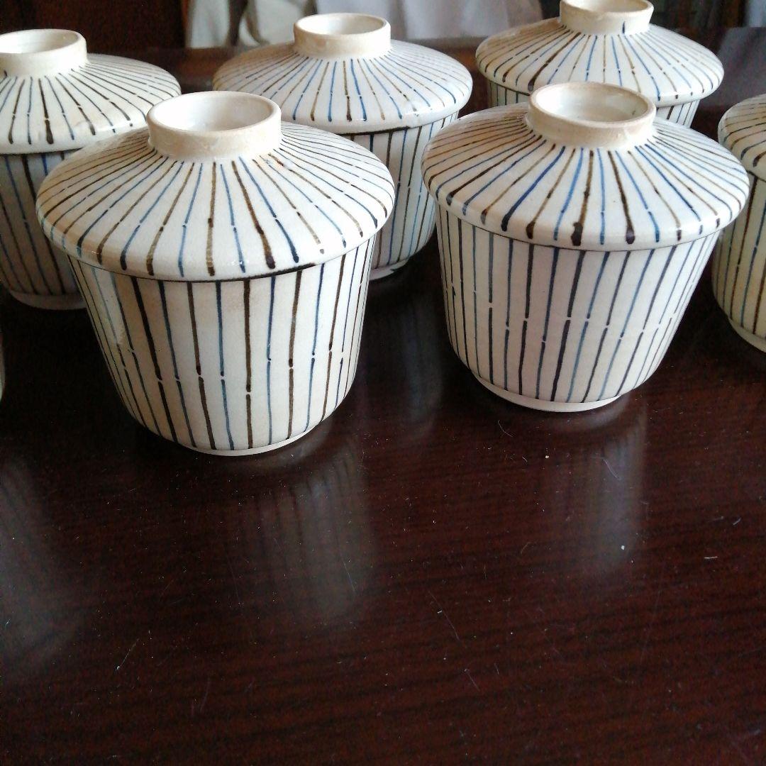 京焼　むぎわら手蓋付碗　7客　10cm　大正～昭和初期