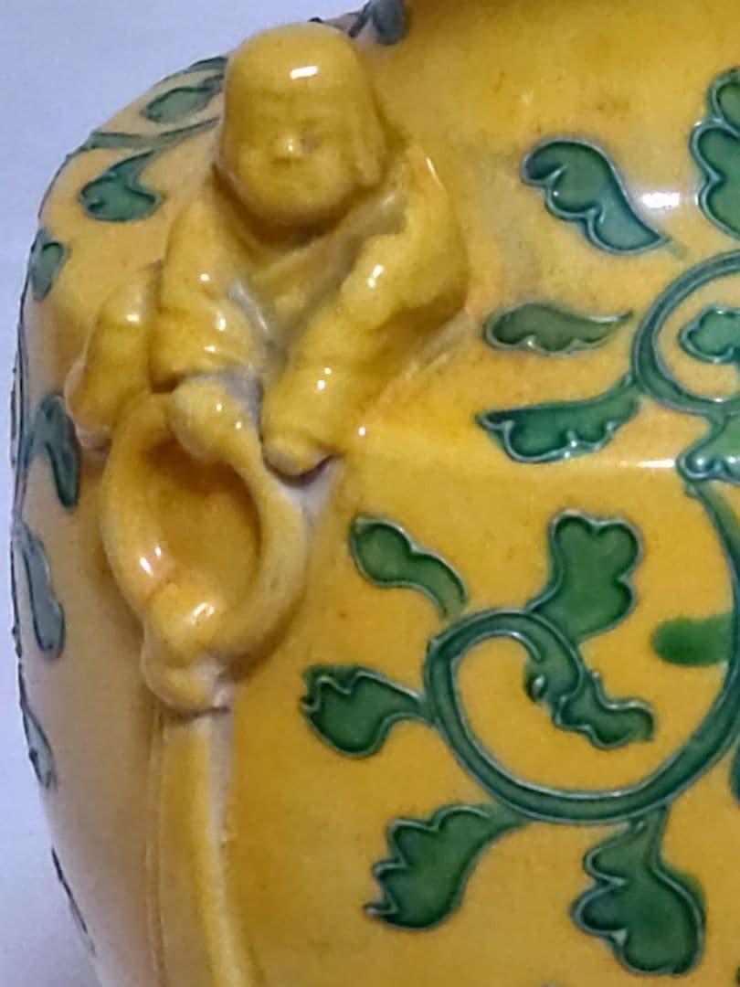 古玩　南紀男山焼　交趾唐草文　花入　古箱入