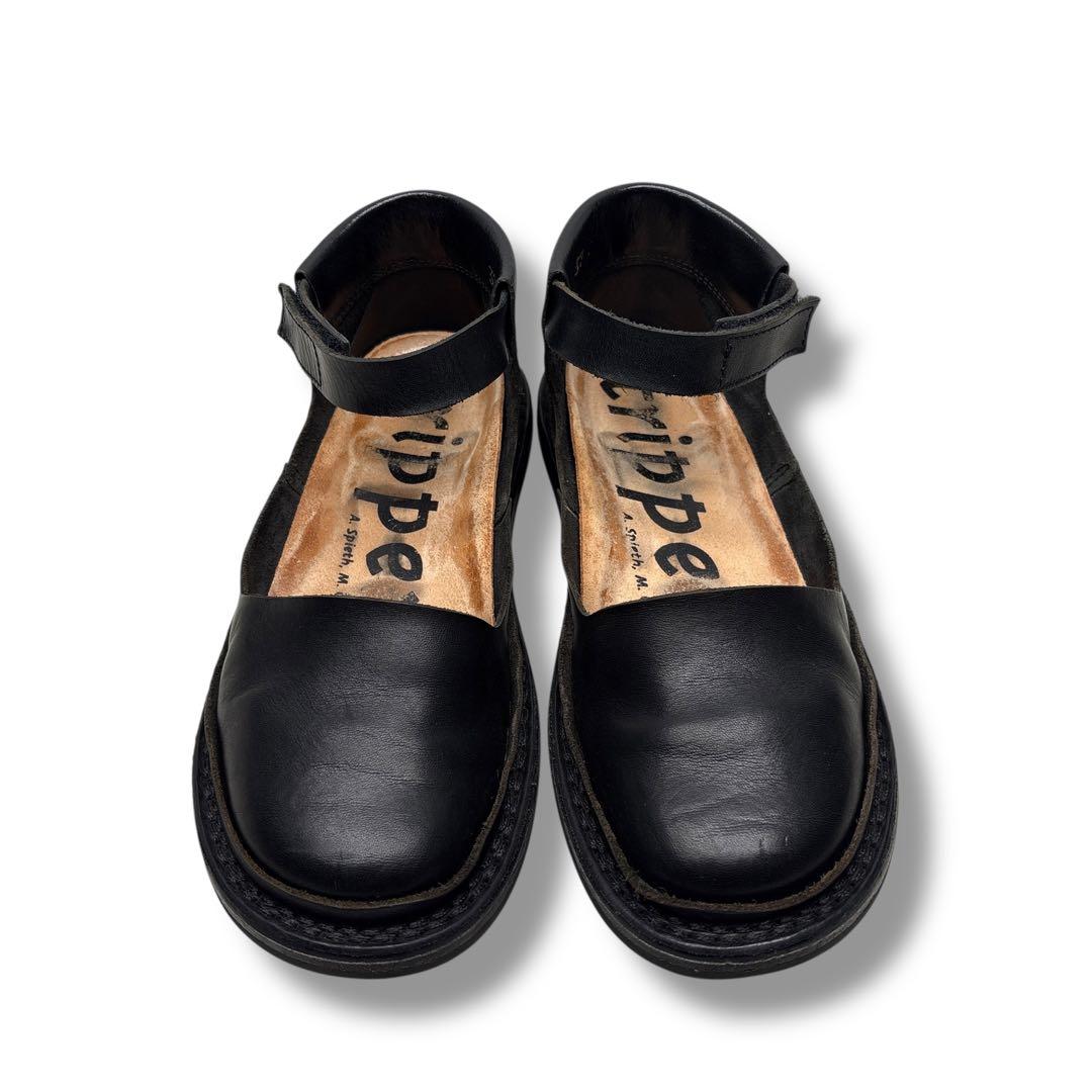 美品■trippen 【23.5】FRINGE アンクルストラップ サンダル 黒
