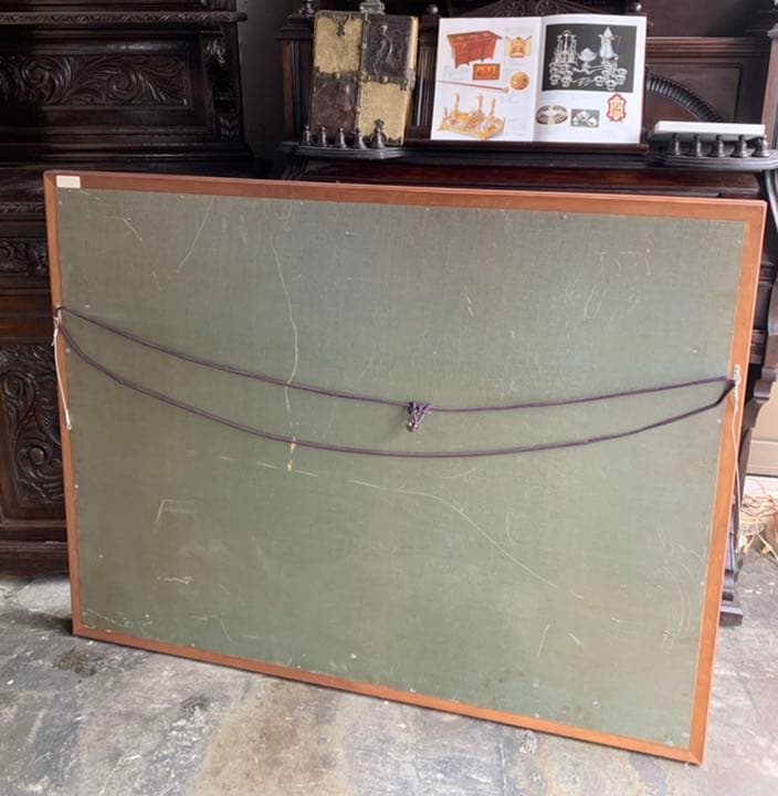 W128xH99 特大 在銘　虎　縁起物　額　壁掛け　木彫り　螺鈿　飾り　骨董