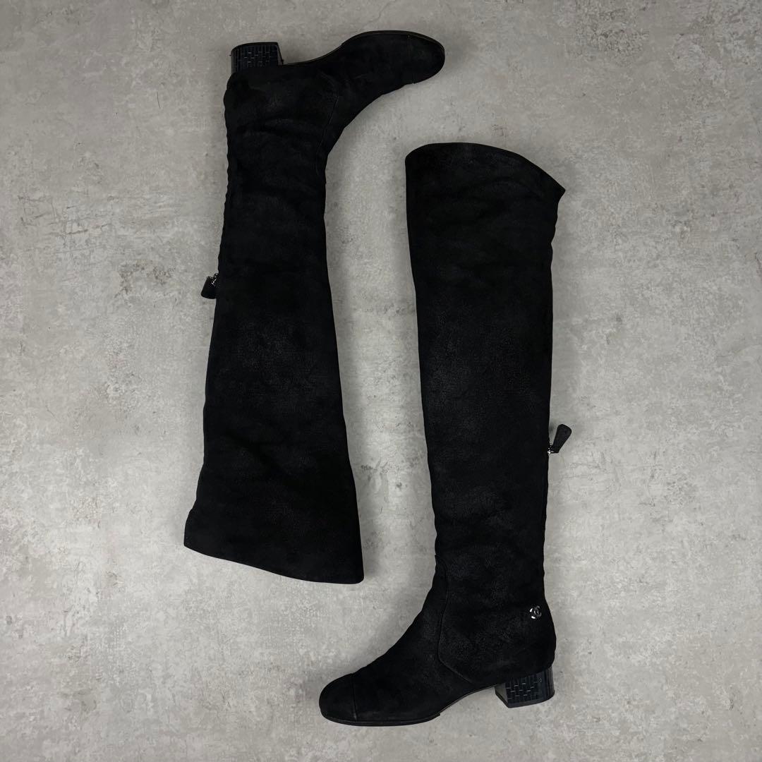 シャネル　CHANEL ココマーク　ニーハイブーツ　レザー　ブラック　36C