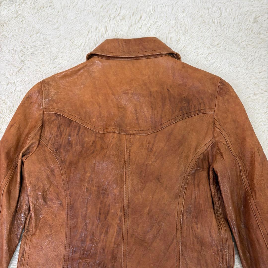 美品　ドルガバ　シングルライダースS 茶色　ラムレザー　色ムラ•シワ加工