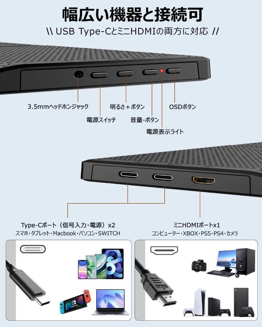 653 モバイルモニター 15.6インチ フルHD スタンド カバー 薄型 軽量