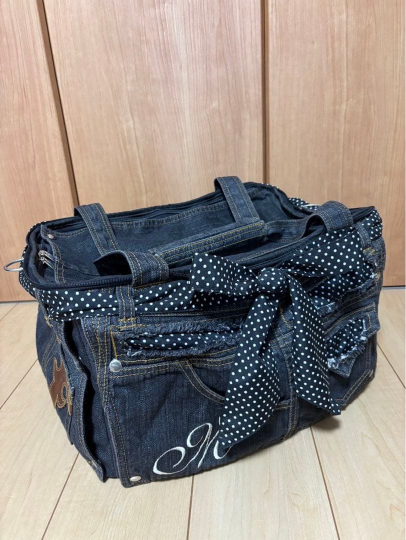 SALE希少美品マザーカートミニバギードットパターンデニム犬猫キャリー散歩バッグ