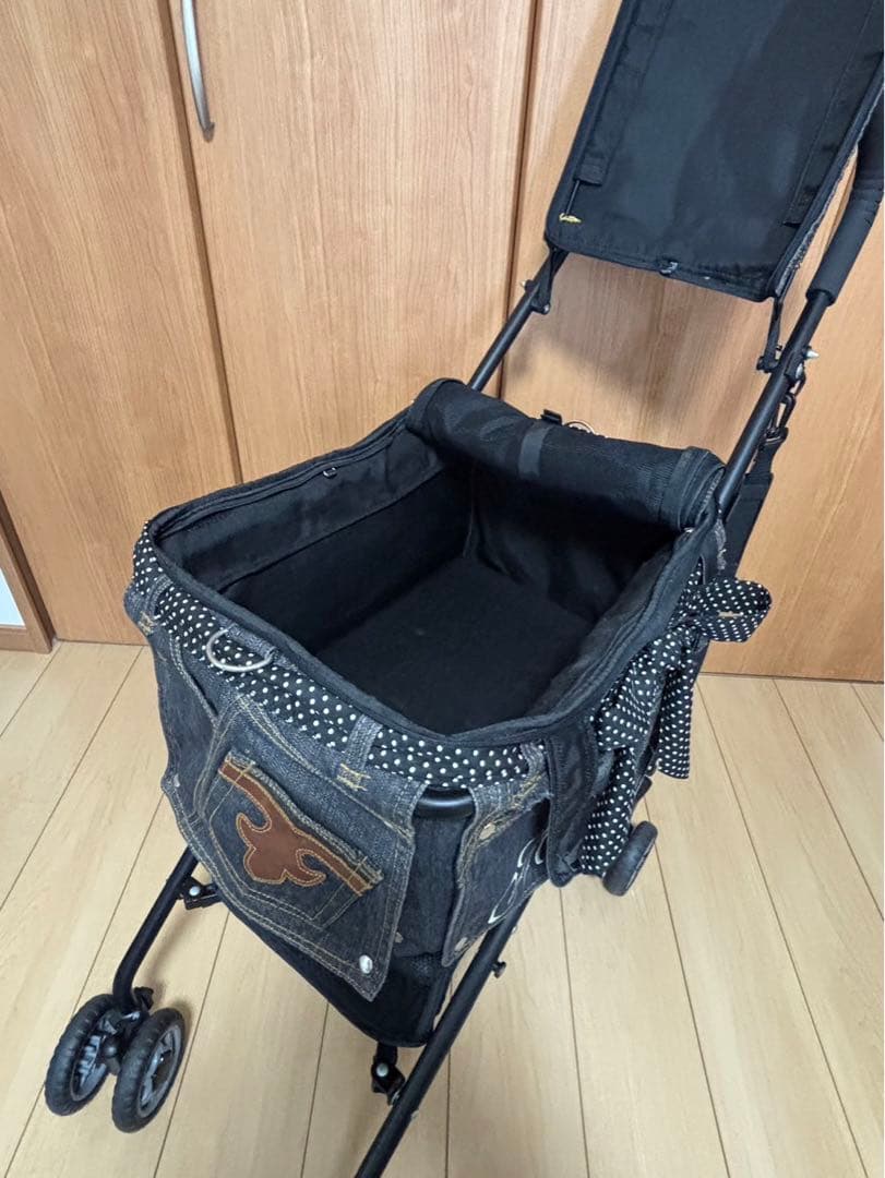 SALE希少美品マザーカートミニバギードットパターンデニム犬猫キャリー散歩バッグ