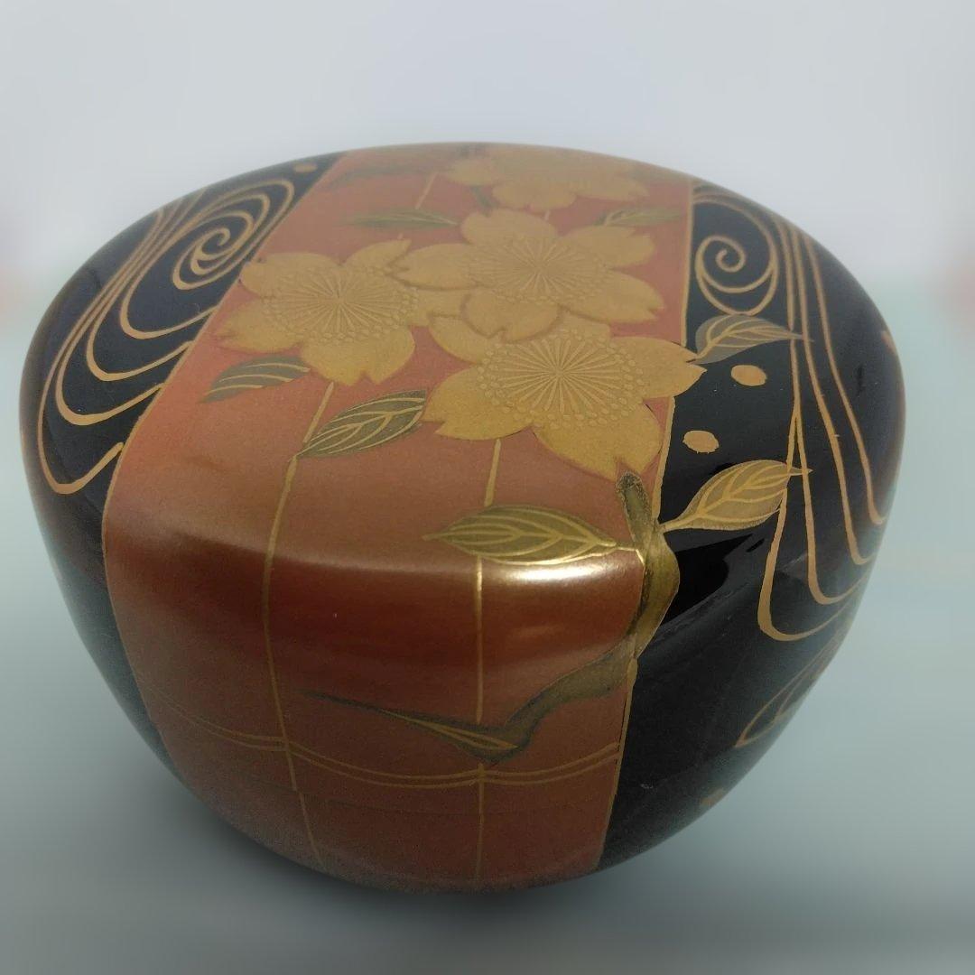 金彩花筏蒔絵 平棗 山中塗 倉山直彦作 共箱 茶道具