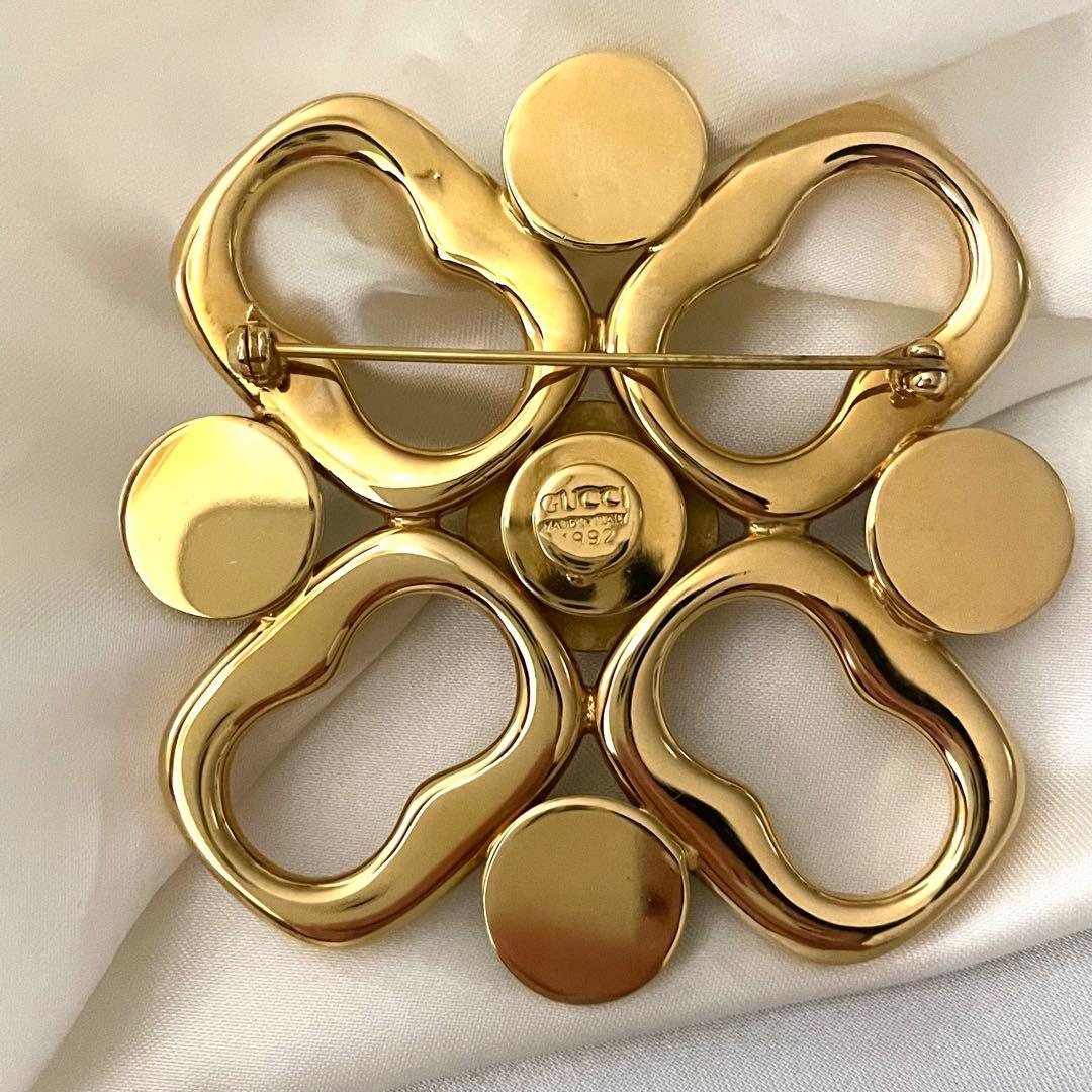希少　GUCCI グッチ　ブローチ　大ぶり　カラーストーン　ゴールド　美品