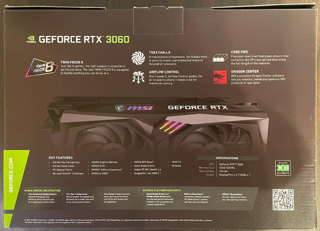 NVIDIA GPU MSI GeForce RTX 3060 12GB 箱付き