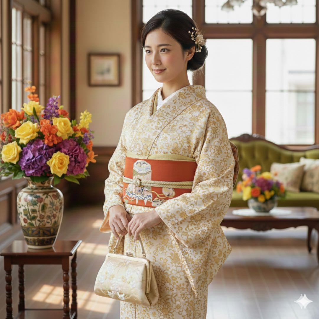 ✨ 美品【 名古屋帯 九寸帯 】 貝桶 平安貴族 塩瀬 太鼓柄 手描き 391