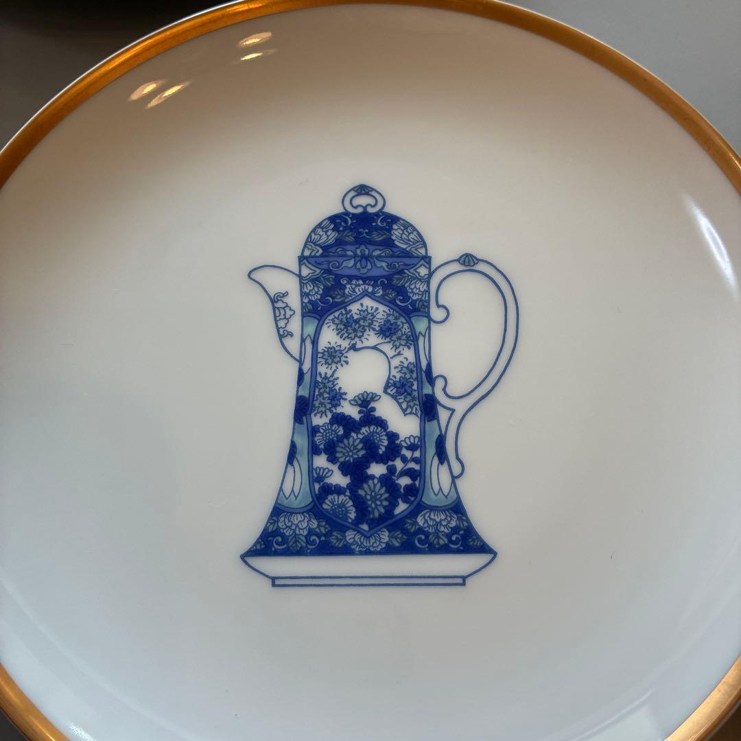 【極美品】深川製磁 ブルーチャイナ 銘々皿 5枚セット 金彩 16cm プレート