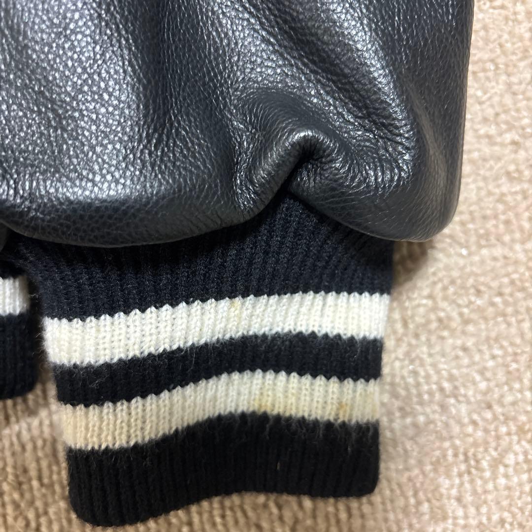 【早い者勝ち】訳ありゴールデンベアスタジャン黒ブラックレザーMサイズスタジャン