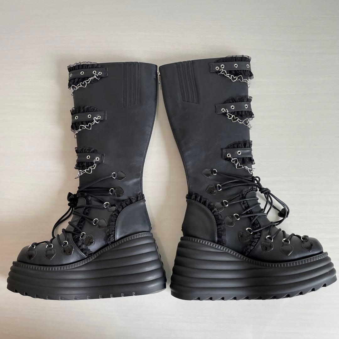 Demonia デモニア 厚底ロングブーツ ロック ゴスロリ V系 黒 26cm