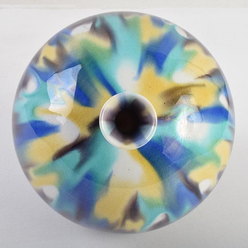 九谷焼　柳雨軒　三代八十吉　徳田正彦作　彩釉　壷　共箱　U　R9360B