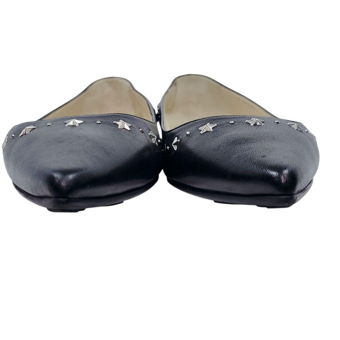 ジミーチュウ　パンプス　約24㌢　フラット　スタッズ　ポインテッドトゥ　レザー