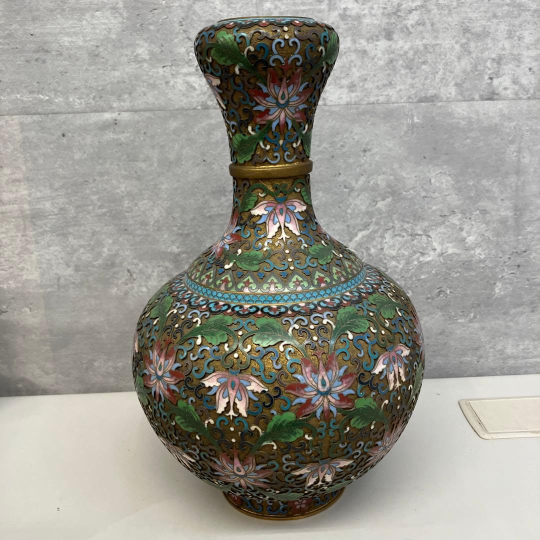 レトロ 中国美術 景泰藍 七宝焼き 花瓶 壺 骨董品 約30cm