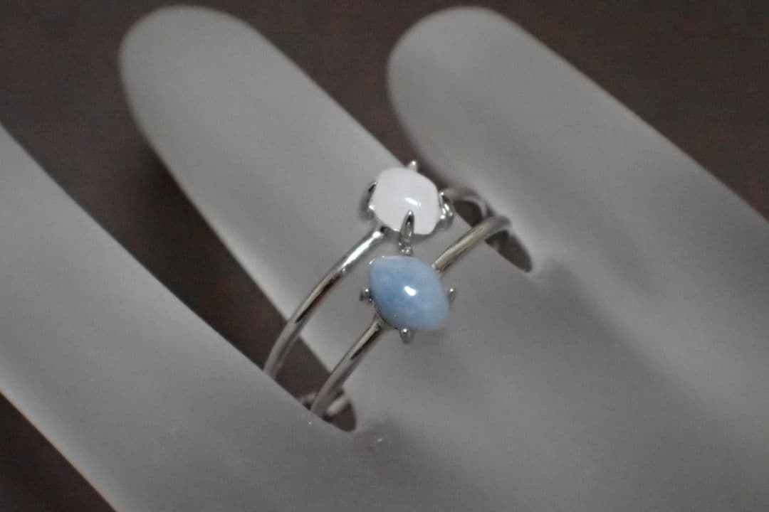 糸魚川翡翠　入コン沢　青　姫川　白　リング　指輪　2本セット　送料無料