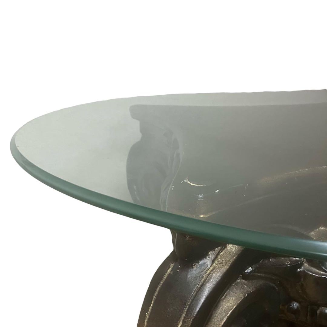 古代イオニア式 ガラス天板テーブル 特徴的な柱デザイン ロココ調　アンティーク